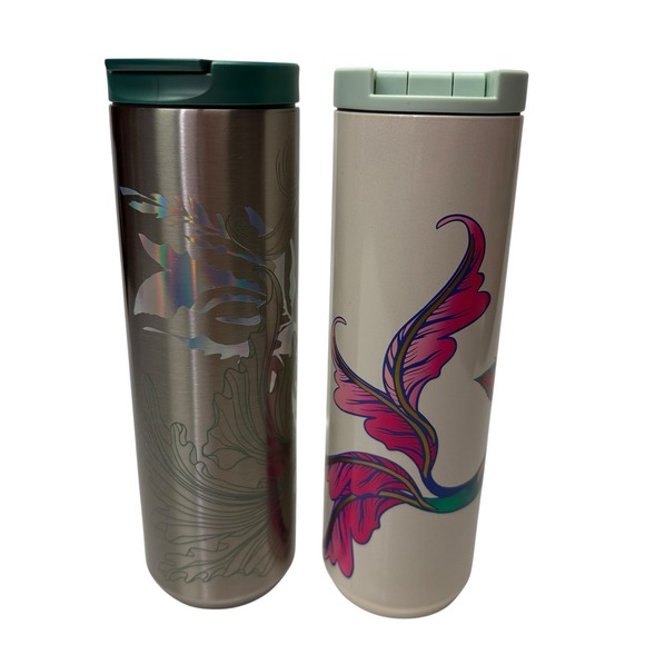 Starbucks Lot of 2 Stainless Steel Travel Tumbler 16 Oz Siren Mermaid Coffee - Picture 6 of 11